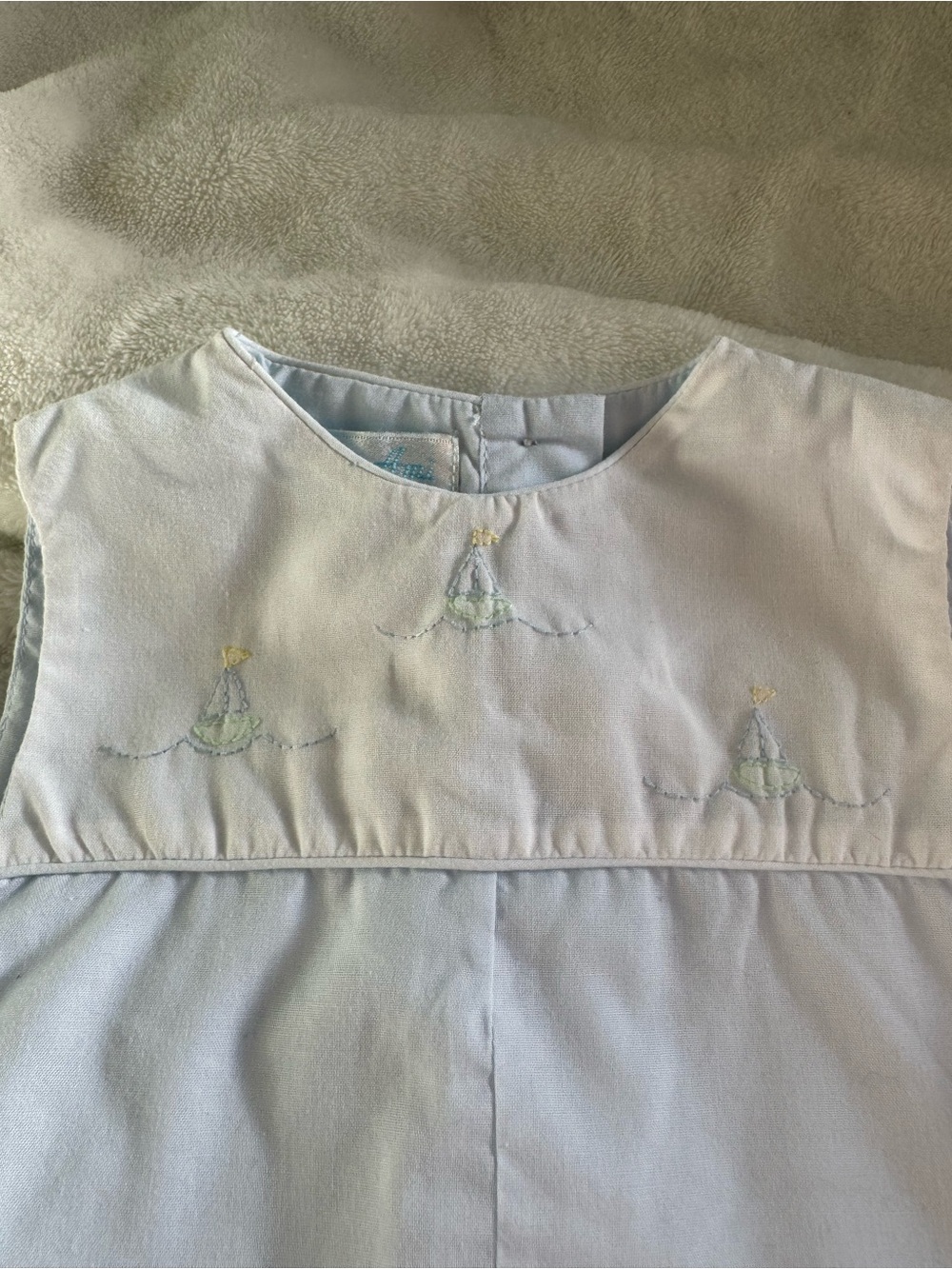 Petit Ami Light Blue Hand Embroidered Sailboat